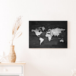 Obraz na płótnie Biało czarna mapa świata na drewnie