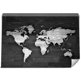 Fototapeta samoprzylepna Biało czarna mapa świata na drewnie