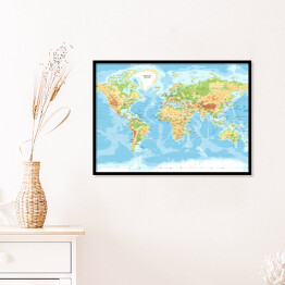 Plakat w ramie Mapa fizyczna świata 
