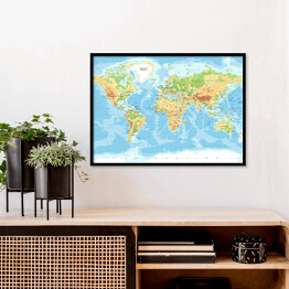 Plakat w ramie Mapa fizyczna świata 