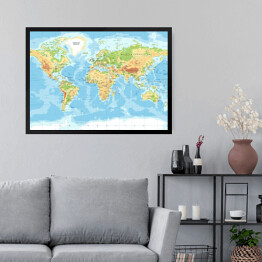Obraz w ramie Mapa fizyczna świata 