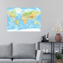 Plakat samoprzylepny Mapa fizyczna świata 