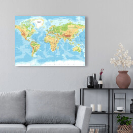 Obraz na płótnie Mapa fizyczna świata 