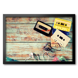 Obraz w ramie Widok z góry na kasety magnetofonowe - ilustracja w stylu vintage