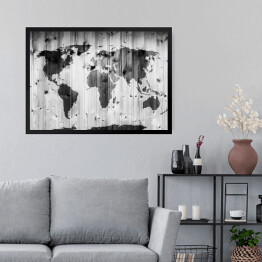 Obraz w ramie Mapa świata narysowana na drewnianej ścianie
