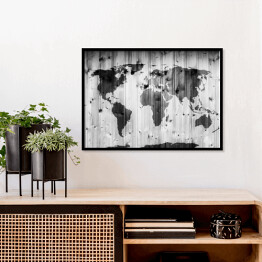 Plakat w ramie Mapa świata narysowana na drewnianej ścianie