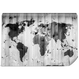 Fototapeta Mapa świata narysowana na drewnianej ścianie