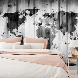 Fototapeta winylowa zmywalna Mapa świata narysowana na drewnianej ścianie