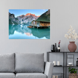 Plakat samoprzylepny Krajobraz z jeziorem Dolomitach