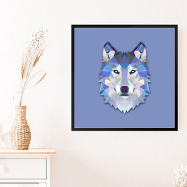 Obraz w ramie Głowa wilka z wielokątów - ilustracja w odcieniach koloru niebieskiego