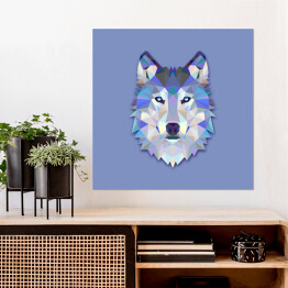 Plakat samoprzylepny Głowa wilka z wielokątów - ilustracja w odcieniach koloru niebieskiego