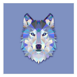 Plakat samoprzylepny Głowa wilka z wielokątów - ilustracja w odcieniach koloru niebieskiego