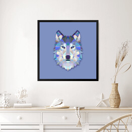 Obraz w ramie Głowa wilka z wielokątów - ilustracja w odcieniach koloru niebieskiego