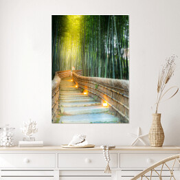 Plakat Arashiyama las bambusowy z podświetlonym mostkiem