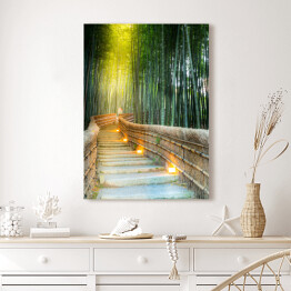 Obraz na płótnie Arashiyama las bambusowy z podświetlonym mostkiem