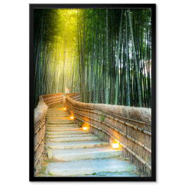Plakat w ramie Arashiyama las bambusowy z podświetlonym mostkiem
