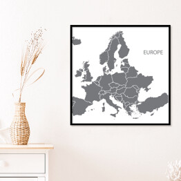 Plakat w ramie Szara mapa Europy na białym tle
