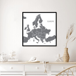 Plakat w ramie Szara mapa Europy na białym tle