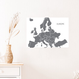 Plakat Szara mapa Europy na białym tle
