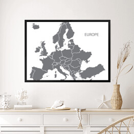 Obraz w ramie Szara mapa Europy na białym tle