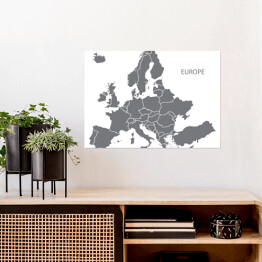 Plakat Szara mapa Europy na białym tle