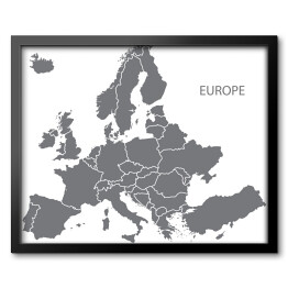 Obraz w ramie Szara mapa Europy na białym tle