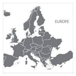 Plakat samoprzylepny Szara mapa Europy na białym tle