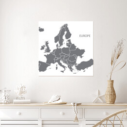 Plakat samoprzylepny Szara mapa Europy na białym tle