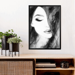 Obraz w ramie Piękno w czerni i bieli. Akwarelowy portret kobiety 