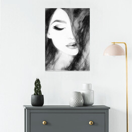 Plakat samoprzylepny Piękno w czerni i bieli. Akwarelowy portret kobiety 