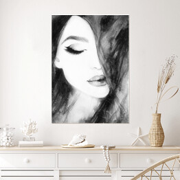 Plakat samoprzylepny Piękno w czerni i bieli. Akwarelowy portret kobiety 