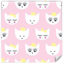 Tapeta w rolce Białe koty z koronami i okularami na różowym tle
