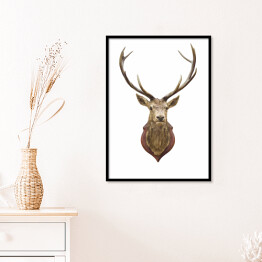Plakat w ramie Wypchana głowa jelenia - ilustracja na białym tle