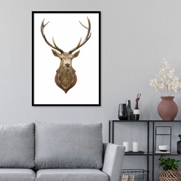 Plakat w ramie Wypchana głowa jelenia - ilustracja na białym tle