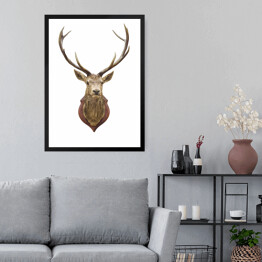 Obraz w ramie Wypchana głowa jelenia - ilustracja na białym tle