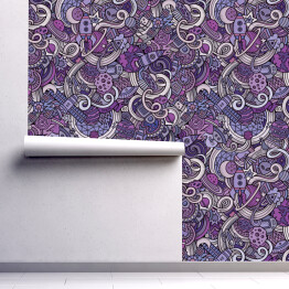 Tapeta samoprzylepna w rolce Chaotycznie ułożone symbole związane z kosmosem w odcieniach fioletu