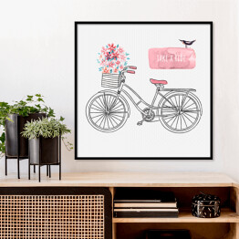 Plakat w ramie Rysowany retro rower