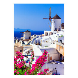 Plakat samoprzylepny Piękna Grecja - tradycyjne wiatraki Santorini