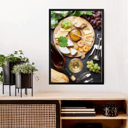 Obraz w ramie Wino, winogrona, ser i miód