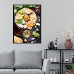 Plakat w ramie Wino, winogrona, ser i miód