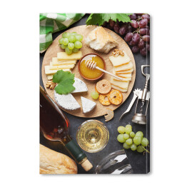 Obraz na płótnie Wino, winogrona, ser i miód