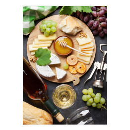 Plakat samoprzylepny Wino, winogrona, ser i miód