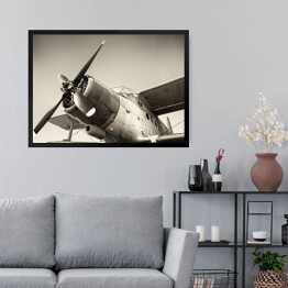 Obraz w ramie Szara ilustracja - stary samolot