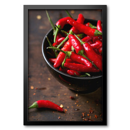 Obraz w ramie Wysuszone papryczki chilli w ciemnej misce