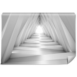 Fototapeta samoprzylepna Szary długi tunel - światło na końcu tunelu 3D