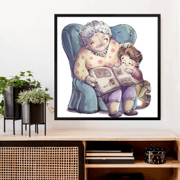 Obraz w ramie Babcia z wnukiem w fotelu