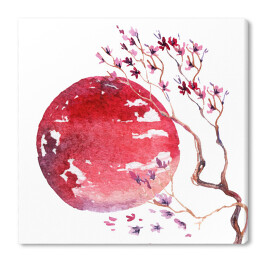 Obraz na płótnie Japonia - kwiat wiśni i czerwone słońce