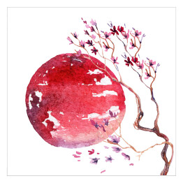 Plakat samoprzylepny Japonia - kwiat wiśni i czerwone słońce