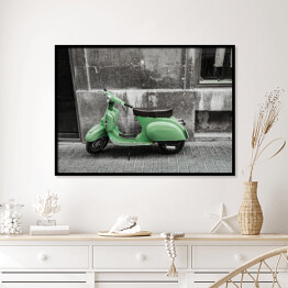 Plakat w ramie Zielony skuter w stylu retro
