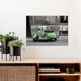 Plakat samoprzylepny Zielony skuter w stylu retro